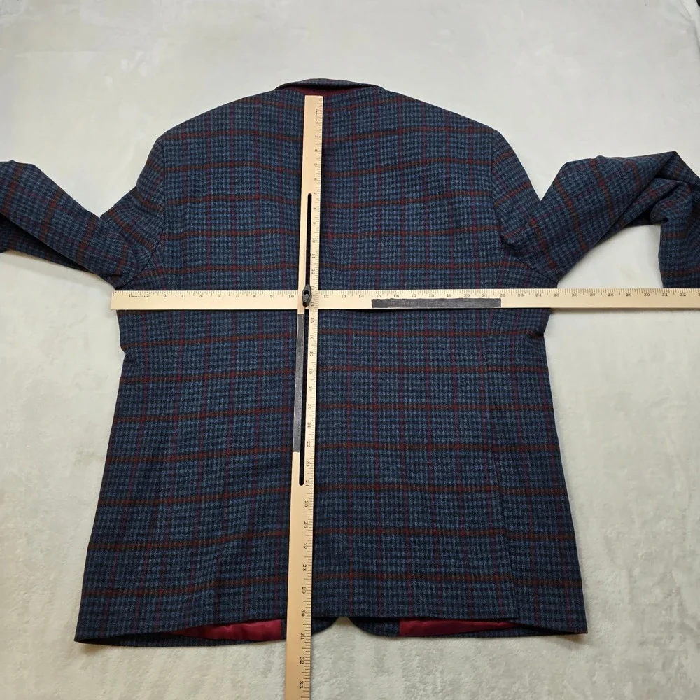 Alan Flusser Windowpane Sport Coat‎ Mens XL Blue Red Cotton Wool Blazer Jacket